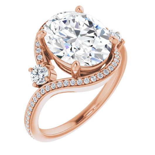 10K Rose Gold Customizable Oval Cut Bypass Design with Semi-Halo and Accented Band