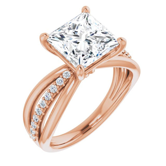 10K Rose Gold Customizable Princess/Square Cut Design with Tri-Split Accented Band