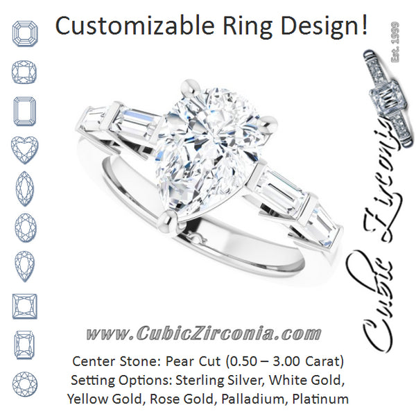 Cubic Zirconia Engagement Ring- The Bodhi (Customizable 9-stone Design with Pear Cut Center and Round Bezel Accents)