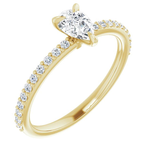 10K Yellow Gold Customizable Pear Cut Style with Delicate Pavé Band