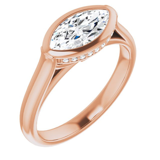 10K Rose Gold Customizable Marquise Cut Semi-Solitaire with Under-Halo and Peekaboo Cluster