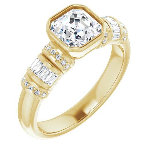 10K Yellow Gold Customizable Bezel-set Asscher Cut Setting with Wide Sleeve-Accented Band