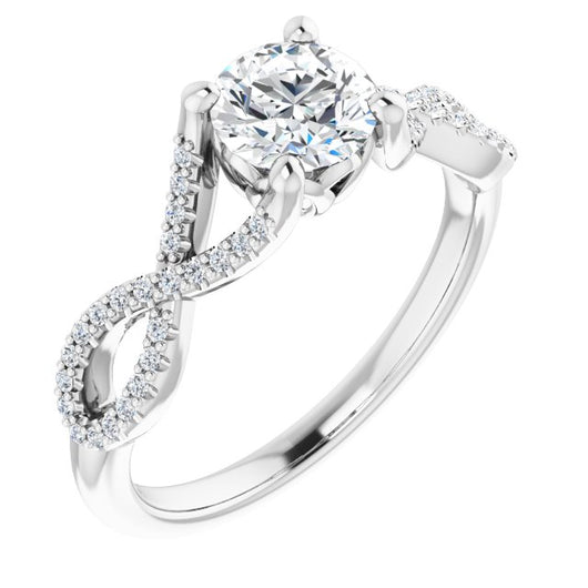 10K White Gold Customizable Round Cut Design with Twisting Infinity-inspired, Pavé Split Band