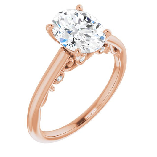 10K Rose Gold Customizable Cathedral-set Oval Cut Style featuring Peekaboo Trellis Hidden Stones