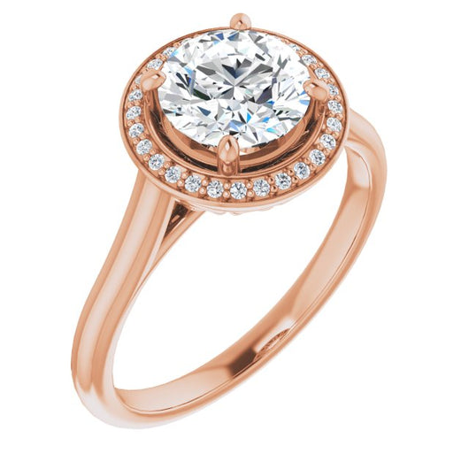 10K Rose Gold Customizable Cathedral-Raised Round Cut Halo Style