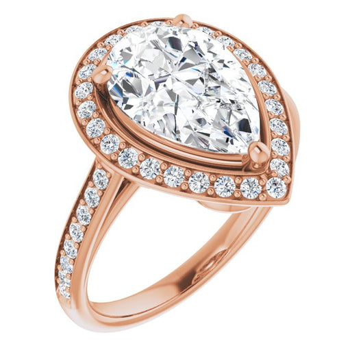 10K Rose Gold Customizable Cathedral-raised Pear Cut Halo-and-Accented Band Design