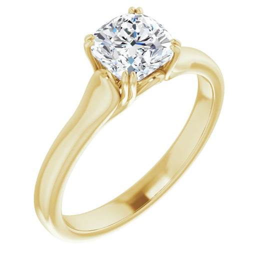 10K Yellow Gold Customizable Cushion Cut Solitaire with Under-trellis Design