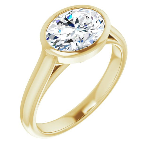 10K Yellow Gold Customizable Cathedral-Bezel Oval Cut 7-stone "Semi-Solitaire" Design