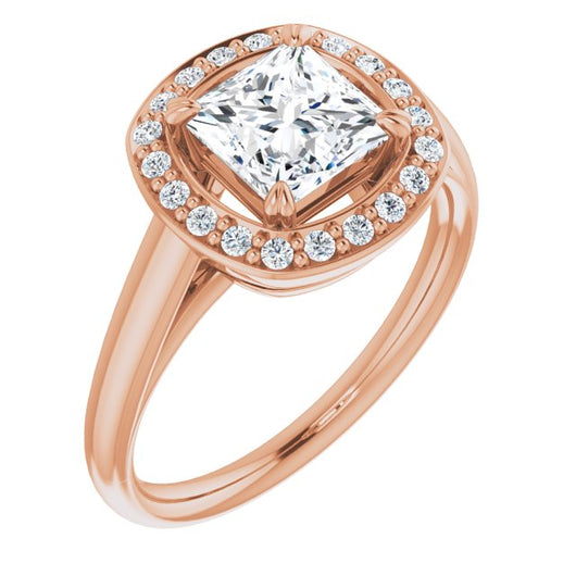 10K Rose Gold Customizable Princess/Square Cut Design with Loose Halo