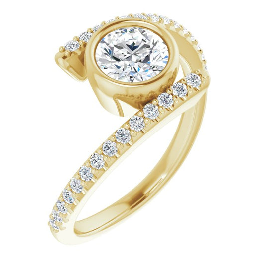 10K Yellow Gold Customizable Bezel-set Round Cut Design with Bypass Pavé Band