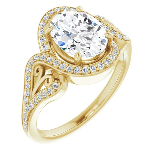 10K Yellow Gold Customizable Oval Cut Design with Bypass Halo and Split-Shared Prong Band