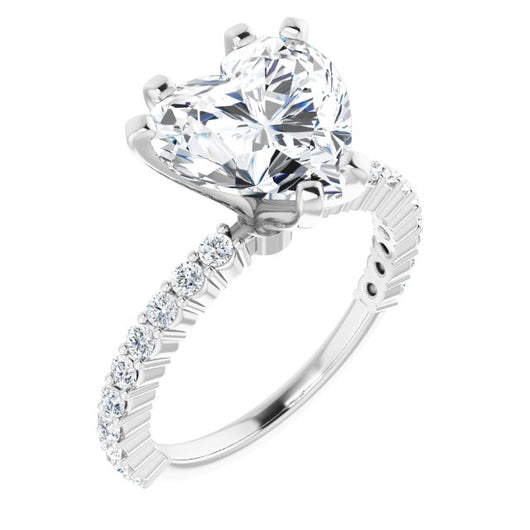 10K White Gold Customizable 8-prong Heart Cut Design with Thin, Stackable Pav? Band