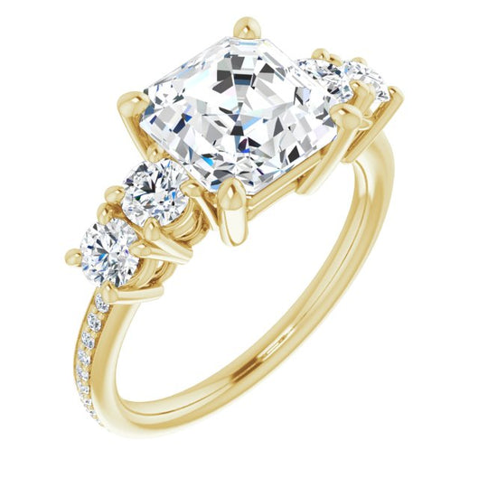 10K Yellow Gold Customizable 5-stone Asscher Cut Design Enhanced with Accented Band