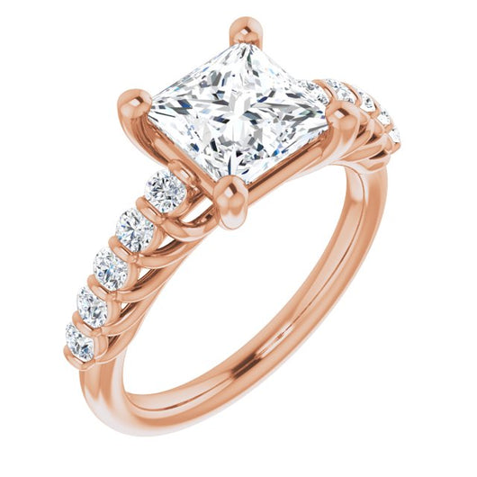 10K Rose Gold Customizable Princess/Square Cut Style with Round Bar-set Accents