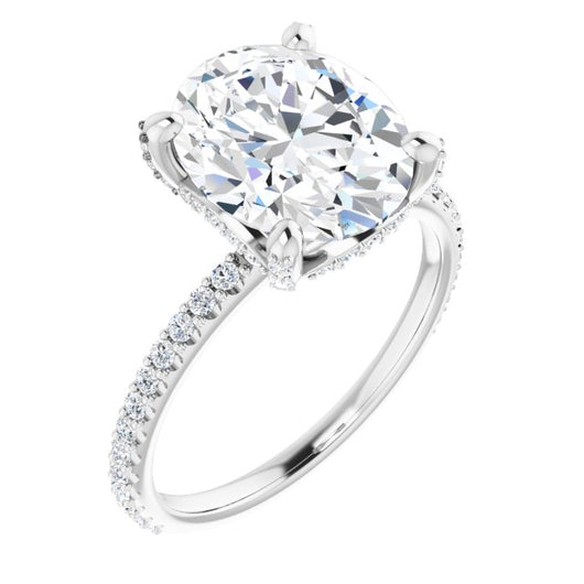 10K White Gold Customizable Oval Cut Design with Round-Accented Band, Micropav? Under-Halo and Decorative Prong Accents)