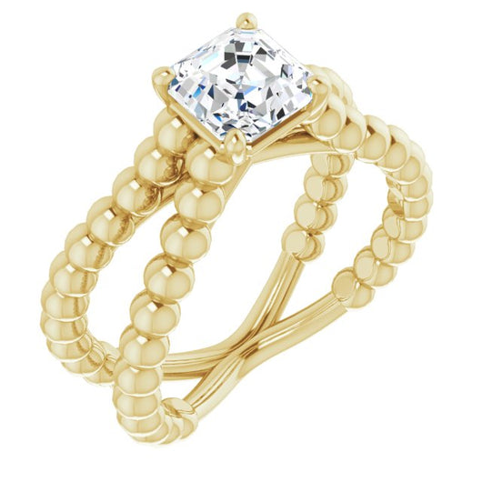 10K Yellow Gold Customizable Asscher Cut Solitaire with Wide Beaded Split-Band