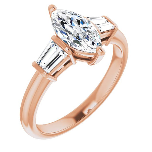 10K Rose Gold Customizable 5-stone Marquise Cut Style with Quad Tapered Baguettes