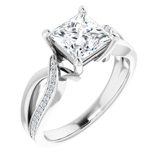 10K White Gold Customizable Princess/Square Cut Center with Curving Split-Band featuring One Shared Prong Leg