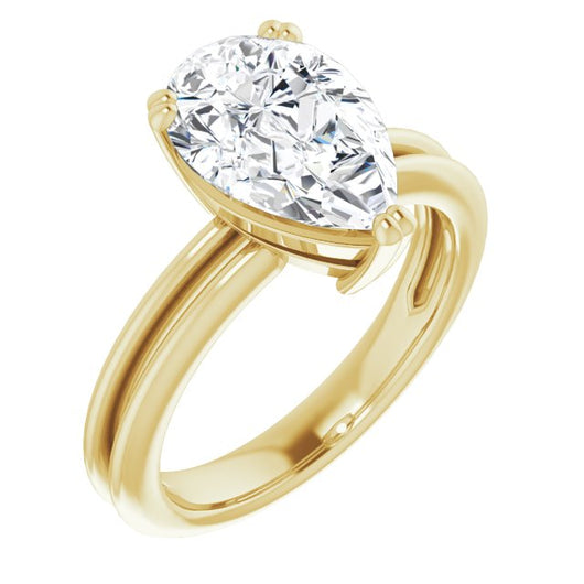 10K Yellow Gold Customizable Pear Cut Solitaire with Grooved Band