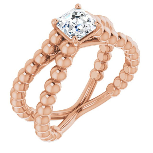 10K Rose Gold Customizable Asscher Cut Solitaire with Wide Beaded Split-Band