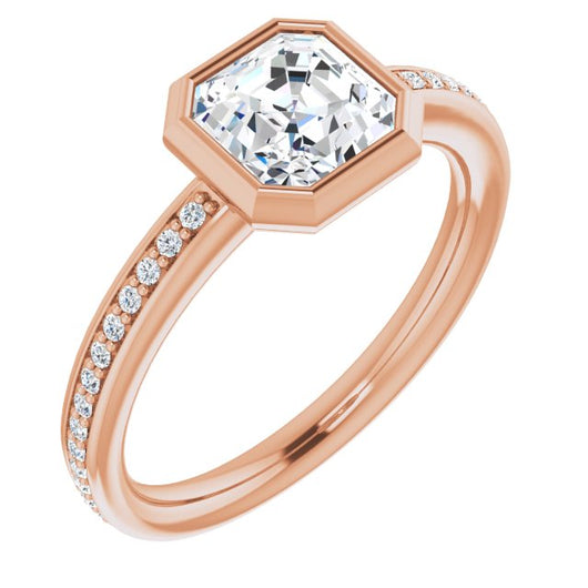 10K Rose Gold Customizable Bezel-Set Asscher Cut Center with Thin Shared Prong Band