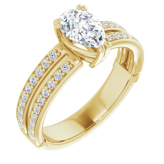 10K Yellow Gold Customizable Pear Cut Design featuring Split Band with Accents