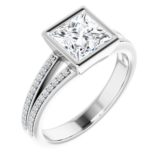 10K White Gold Customizable Bezel-set Princess/Square Cut Design with Split Shared Prong Band