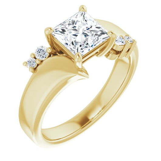 10K Yellow Gold Customizable 5-stone Princess/Square Cut Style featuring Artisan Bypass