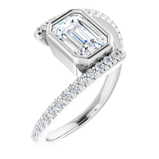 10K White Gold Customizable Bezel-set Emerald/Radiant Cut Design with Bypass Pavé Band