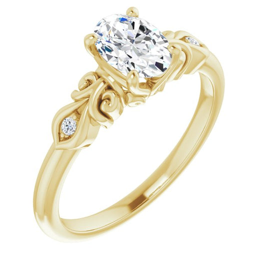 10K Yellow Gold Customizable 3-stone Oval Cut Design with Small Round Accents and Filigree