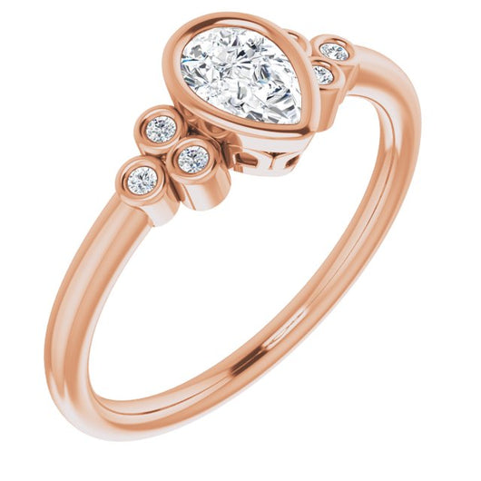 10K Rose Gold Customizable 7-stone Pear Cut Style with Triple Round-Bezel Accent Cluster Each Side