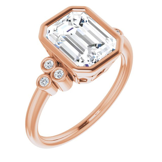 10K Rose Gold Customizable 7-stone Emerald/Radiant Cut Style with Triple Round-Bezel Accent Cluster Each Side