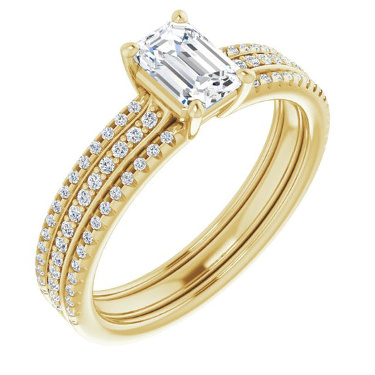 10K Yellow Gold Customizable Emerald/Radiant Cut Center with Wide Pavé Accented Band