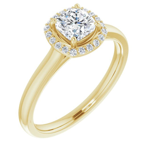 10K Yellow Gold Customizable Halo-Styled Cathedral Cushion Cut Design