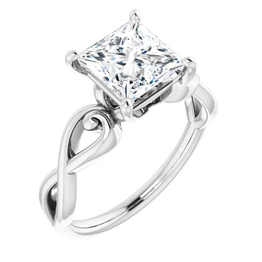 10K White Gold Customizable Princess/Square Cut Solitaire Design with Tapered Infinity-symbol Split-band