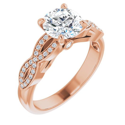 10K Rose Gold Customizable Round Cut Design featuring Infinity Pavé Band and Round-Bezel Peekaboos