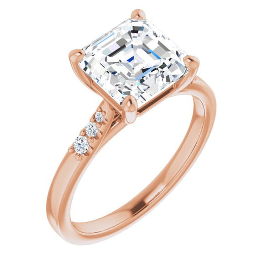 10K Rose Gold Customizable 7-stone Asscher Cut Cathedral Style with Triple Graduated Round Cut Side Stones