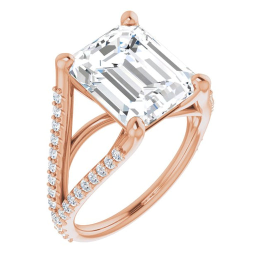 10K Rose Gold Customizable Cathedral-raised Emerald/Radiant Cut Center with Exquisite Accented Split-band