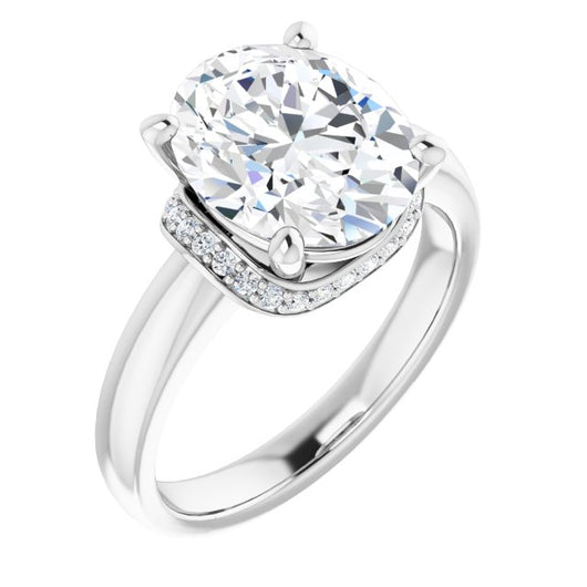 10K White Gold Customizable Oval Cut Style featuring Saddle-shaped Under Halo