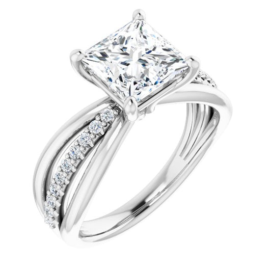 10K White Gold Customizable Princess/Square Cut Design with Tri-Split Accented Band