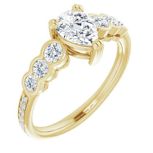 10K Yellow Gold Customizable Pear Cut 7-stone Style Enhanced with Bezel Accents and Shared Prong Band