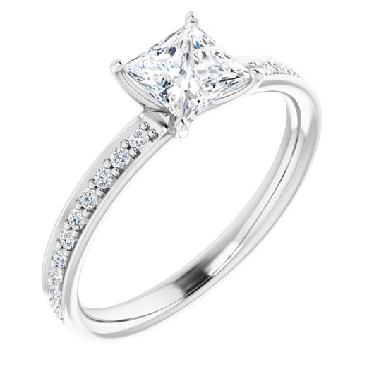 10K White Gold Customizable Classic Prong-set Princess/Square Cut Design with Shared Prong Band