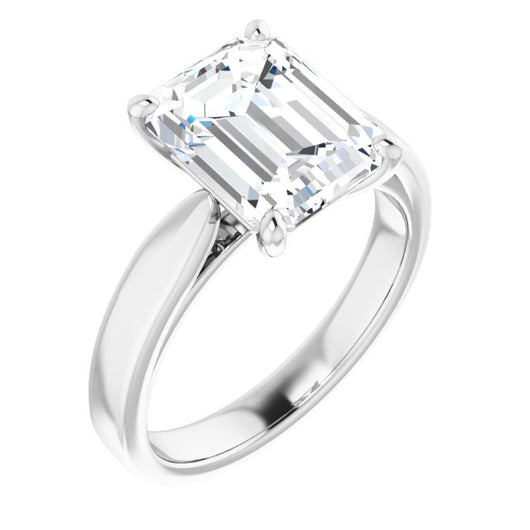 10K White Gold Customizable Emerald/Radiant Cut Cathedral Solitaire with Wide Tapered Band