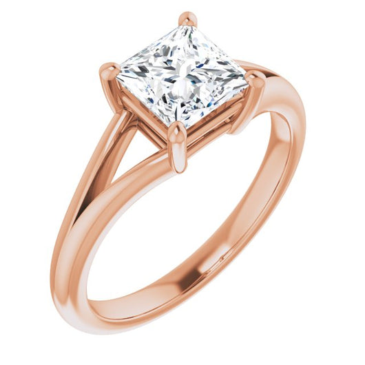 10K Rose Gold Customizable Princess/Square Cut Solitaire with Tapered Split Band