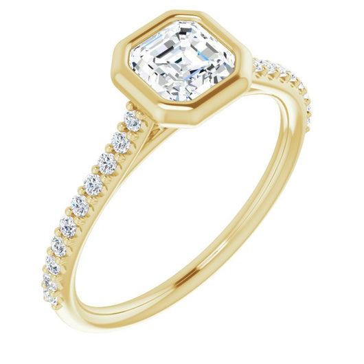 10K Yellow Gold Customizable Bezel-set Asscher Cut Style with Ultra-thin Pavé-Accented Band