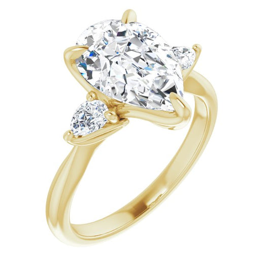 10K Yellow Gold Customizable 3-stone Design with Pear Cut Center and Dual Large Pear Side Stones