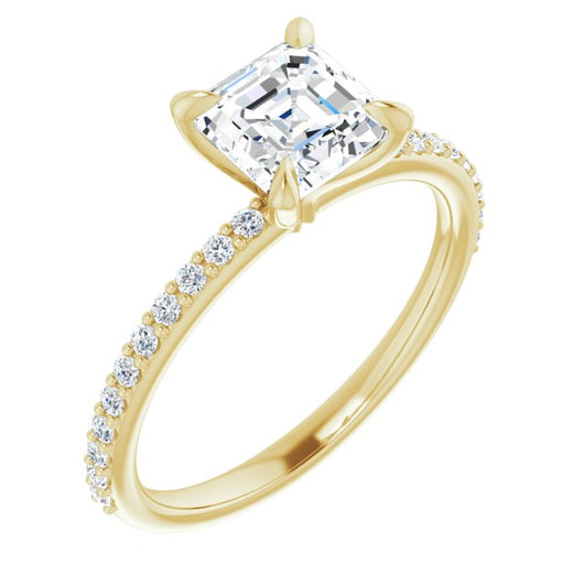 10K Yellow Gold Customizable Asscher Cut Style with Delicate Pavé Band