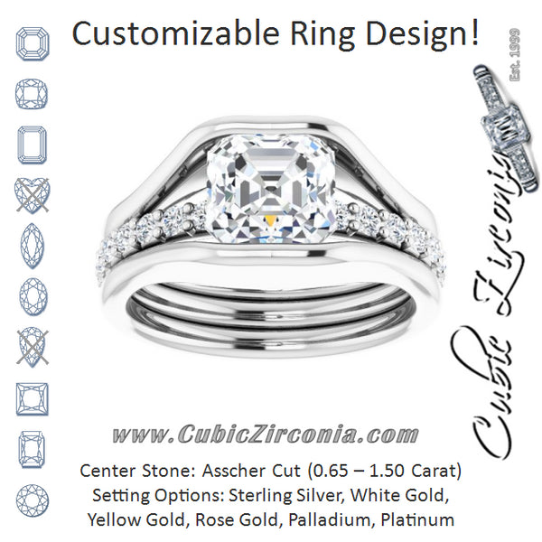 Cubic Zirconia Engagement Ring- The Hillary (Customizable Bezel-set Asscher Cut Style with Thick Pavé Band)