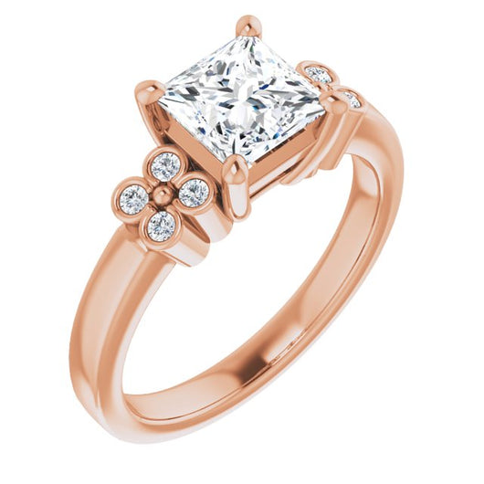 10K Rose Gold Customizable 9-stone Design with Princess/Square Cut Center and Complementary Quad Bezel-Accent Sets