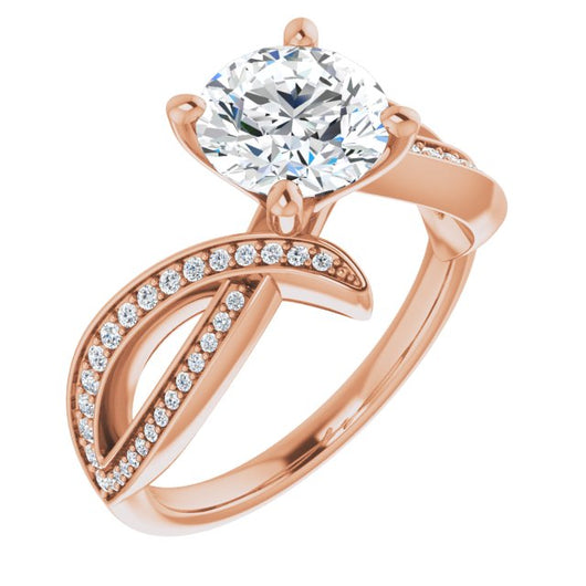 10K Rose Gold Customizable Round Cut Design with Swooping Pavé Bypass Band